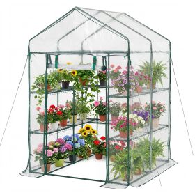 Walk-in Green House, 54 x 54 x 77.2 in, Greenhouse with Shelves, High Strength PE Cover with Zipper Door and Steel Frame, Assembly in Minutes
