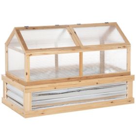 Raised Garden Bed with Polycarbonate Greenhouse, Wooden Garden Cold Frame Greenhouse, Flower Planter Protection, 48" x 24" x 32", Natural
