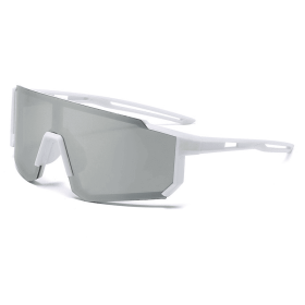 Sports Wrap Around Cycling Sunglasses Men Women UV400 Protection Polarized Mirror Lens Windproof Bike Driving Running Outdoor Sports Shield Visor (Style: White mercury)