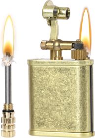 Vintage Trench Lighter, Permanent Match, Cool Pipe Lighter, Unique Metal Lighters, Antique Kerosene Lighters Fluid Refillable (Color: Brass Color)