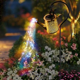 Outdoor Solar Watering Can with Lights Garden Decor Large Solar Powered Lanterns Hanging Waterproof LED Decorative Retro Metal Kettle String Ligh (Color: Colorful lights-1PCS)