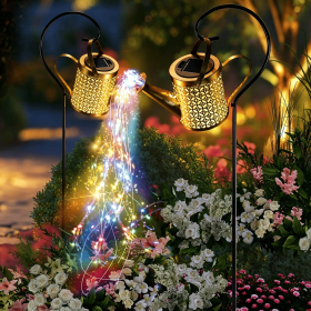 Solar Lanterns Outdoor Waterproof,Metal Watering Can Garden Decor Ornaments,Yard Art Hanging Path Lights,Outside Patio Decorations (Color: Colorful lights-2PCS)